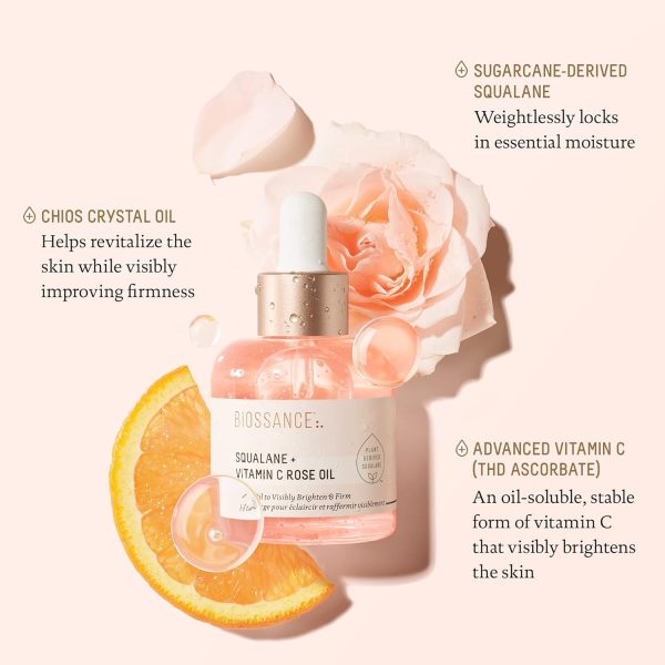 Biossance Squalane + Vitamin C Rose Oil, Advanced Facial Oil - Brightening, - Image 3