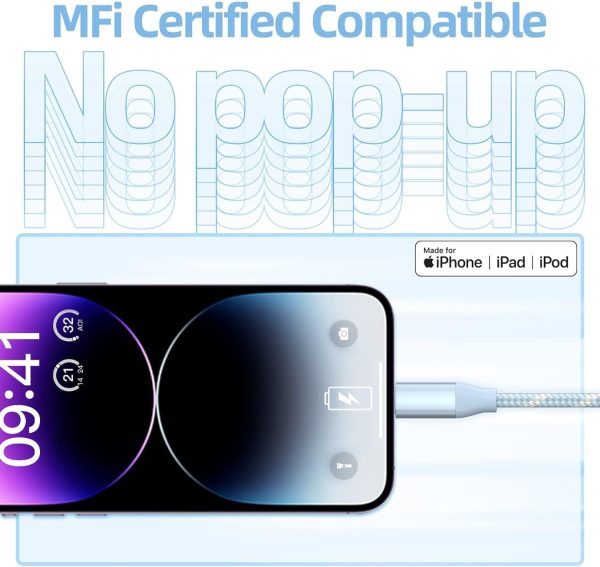 USB C to Lightning Cable 3 Pack 6FT Apple MFi Certified iPhone Fast Charger - Image 5
