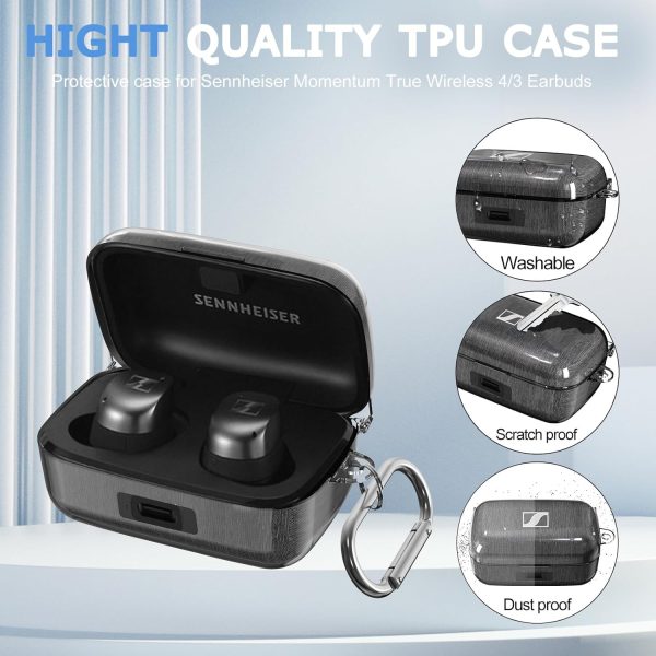 Clear Case for Sennheiser Momentum 4/3 Wireless Earbuds, Hard Shell TPU - Image 3