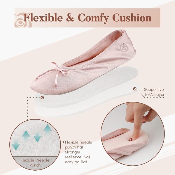 BCTEX COLL Women's Ballerina House Slippers with Bow, Ladies Satin Bedroom - Image 5