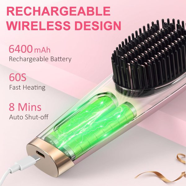Cordless Hair Straightener Brush, Portable Straightening Brush for Travel, - Image 2