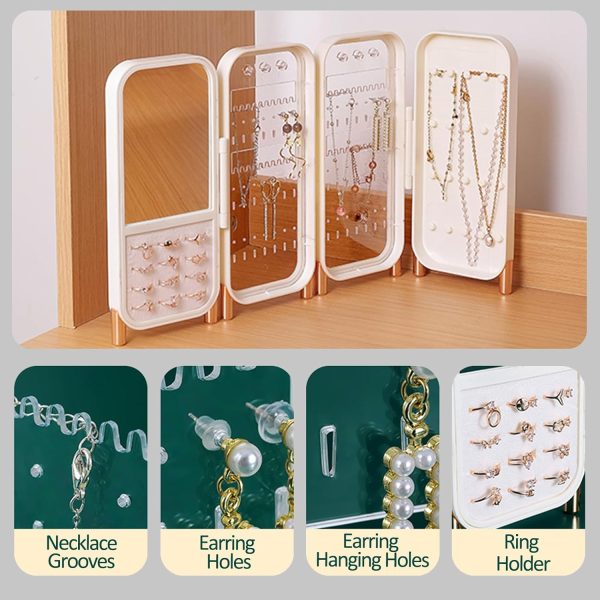 Foldable Jewelry Organizer Box with Mirror, 4-Layer Dustproof Earring - Image 3