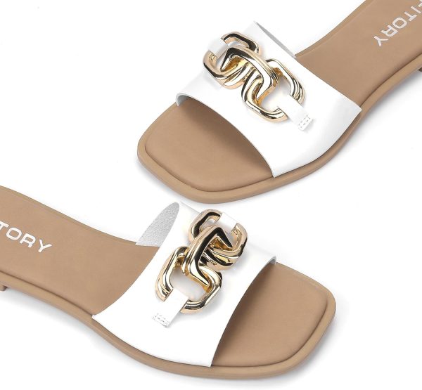 FITORY Women's Flat Sandals Fashion Slides With Soft Leather Slippers for - Image 3