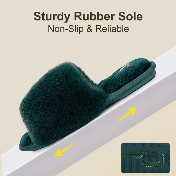 LongBay Women's Fuzzy Faux Fur Memory Foam Cozy Flat Spa Slide Slippers - Image 5