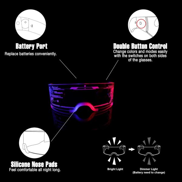 LED Light Up Glasses For Party LED Glasses For Adults Kids Futuristic - Image 6