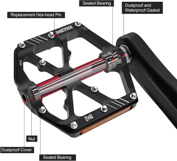 3 Bearings Mountain Bike Pedals Platform Bicycle Flat Alloy Pedals 9/16" - Image 5