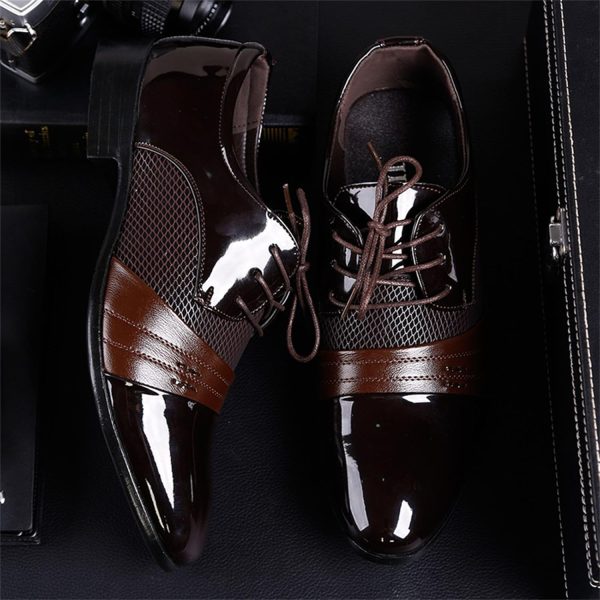 Men's 2024 Dress Shoes Patent Leather Shoes Soft Sole Breathable Mesh - Image 6