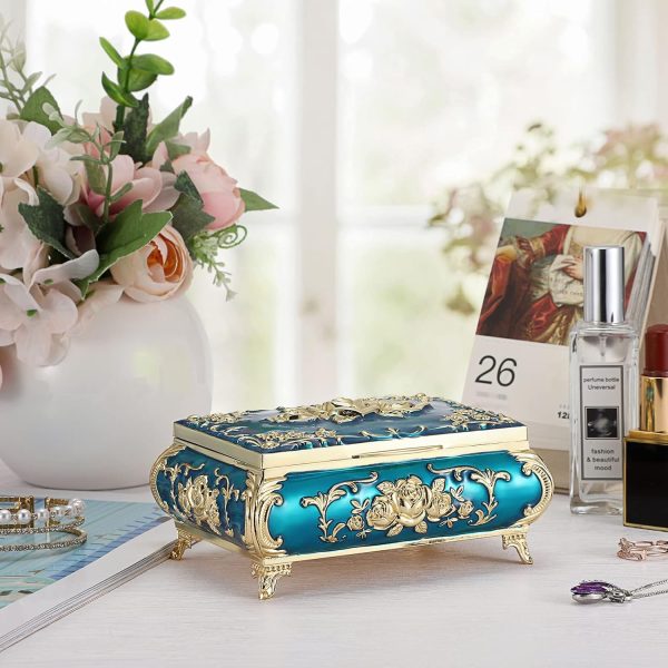 Hipiwe Metal Decorative Jewelry Box Vintage Treasure Chest Case Ornate - Image 4