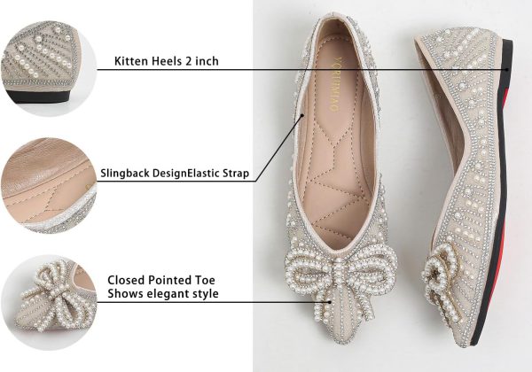 Flats Shoes Women Rhinestone Wedding Flats Pointed Toe Ballet Flat Shoe Low - Image 6