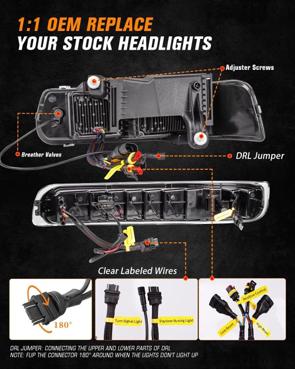 LED Headlights Assembly Headlamps Replacement Compatible with 1999-2002 - Image 5