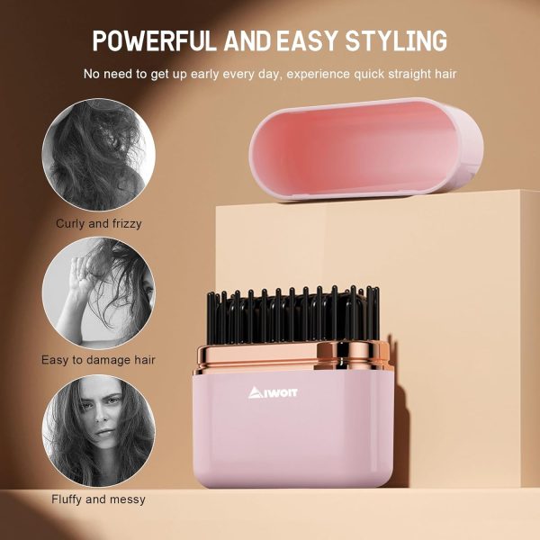 Mini Cordless Hair Straightener Brush, Portable Flat Iron Hair Straightener - Image 4