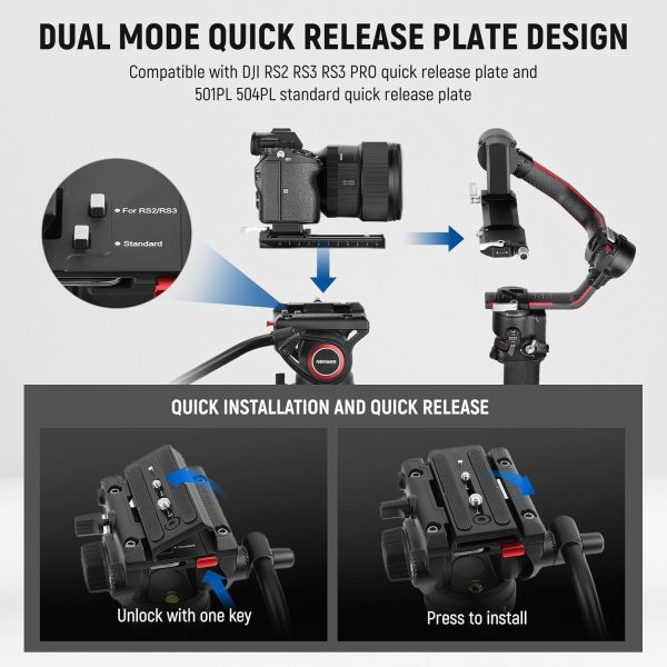 NEEWER 74" Video Tripod with Fluid Head, QR Plate , Aluminum Heavy Duty - Image 4