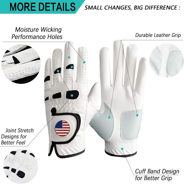 Amy Sport Golf Gloves Men Left Hand Right Handed Golfer 3 Pack with Ball - Image 3