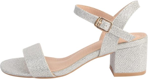 DADAWEN Women's Open Toe Ankle Strap Glitter Low Block Chunky Heels Sandals - Image 6