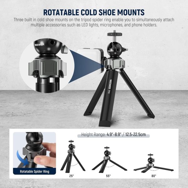 NEEWER Mini Desk Tripod for iPhone with Ball Head 360° Rotatable 3 Cold - Image 3
