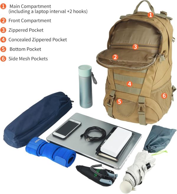 Jueachy Tactical Backpack for Men Hiking Day Pack Molle Military Rucksack - Image 5