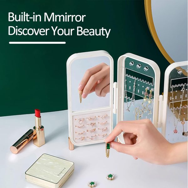 Foldable Jewelry Organizer Box with Mirror, 4-Layer Dustproof Earring - Image 4
