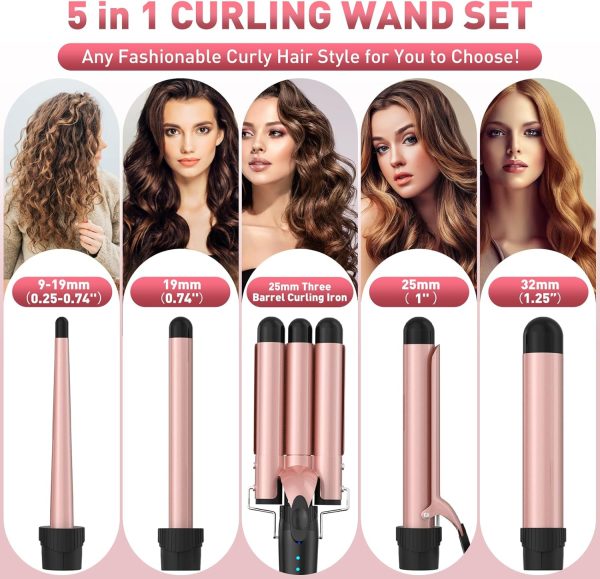 Wand Curling Iron, 5 in 1 Curling Wand Set with 3 Barrel Hair Crimper, - Image 2