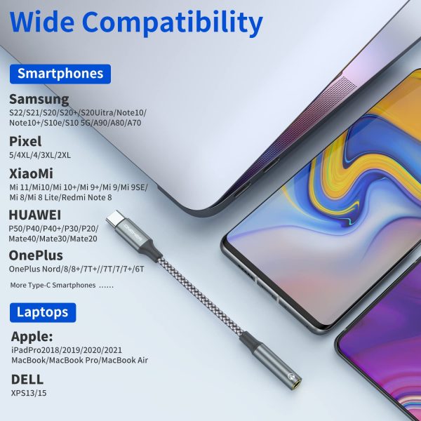 USB Type C to 3.5mm Headphone Jack Adapter, (2-Pack) USB C to Aux Female - Image 6