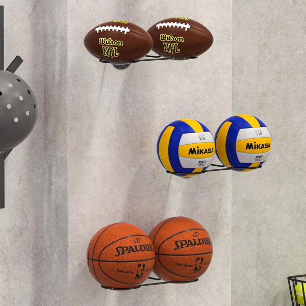6 balls Wall Mounted Basketball Rack,3-Packs Vertical Ball Rack,Sports - Image 2