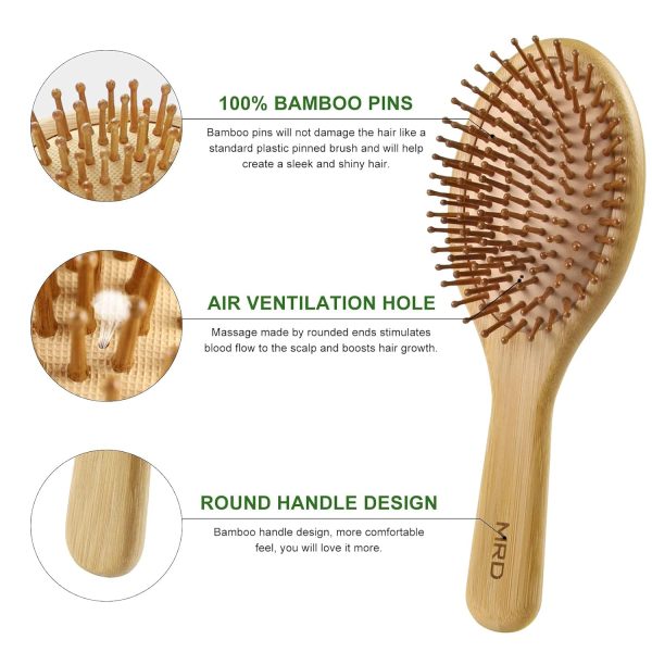 MRD Hair Brush Set, Natural Bamboo Comb Paddle Detangling Hairbrush, - Image 4