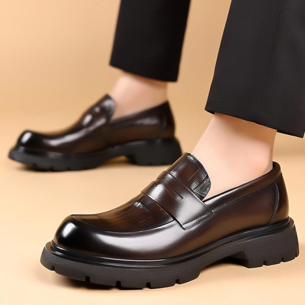 Men's Luxury Genuine Leather Platform Chunky Slip-on Penny Loafers Fashion - Image 6