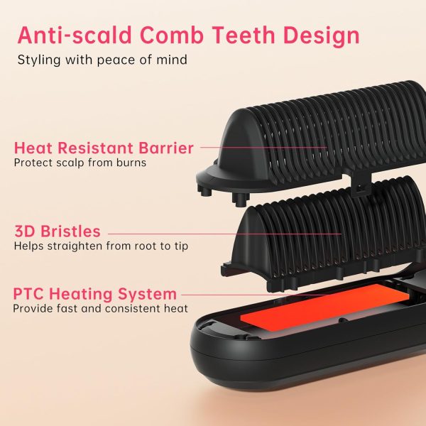 Hair Straightener Brush - Anti-Scald Straightening Brush, Dual Voltage - Image 3