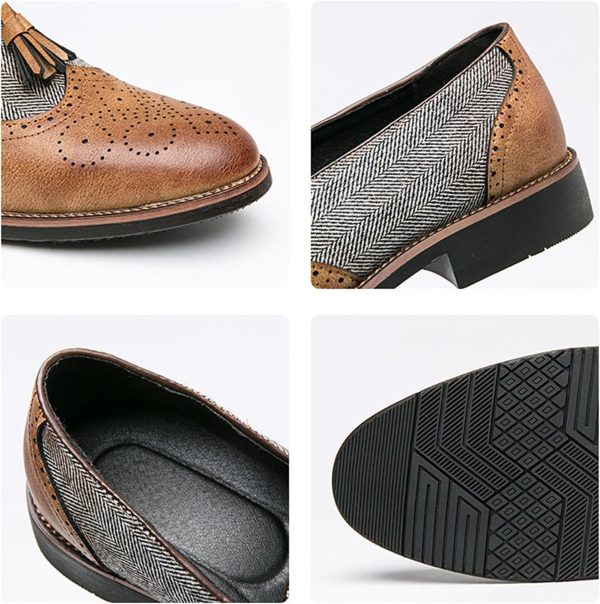 Men's Patchwork Two Tone Slip On Tassel Dress Loafers Fashion Hand Stitched - Image 2