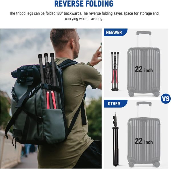 NEEWER Light Stand Carbon Fiber with 180° Reversible Legs, 1/4" to 3/8" - Image 9