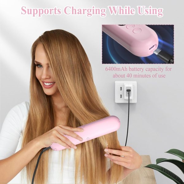 Cordless Hair Straightener Brush, Portable Hair Straightening Brush with - Image 3