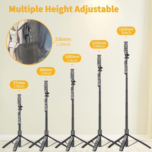 61" Selfie Stick Tripod, All in One Extendable Phone Tripod Stand with - Image 5