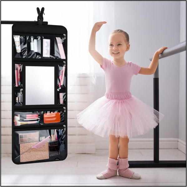 Hanging Toiletry Bag with Mirror Travel Foldable Beauty Bag Dance Bag with - Image 4