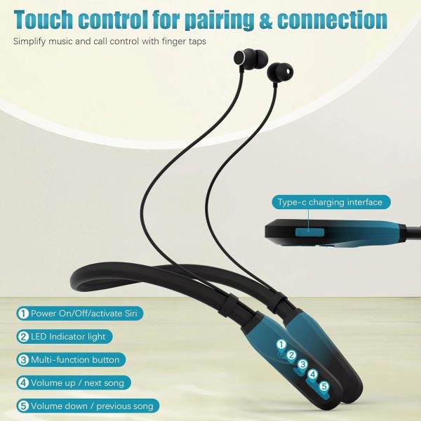 Neckband Bluetooth Headphones, 200H Extra Long Playtime Wireless Stereo - Image 4