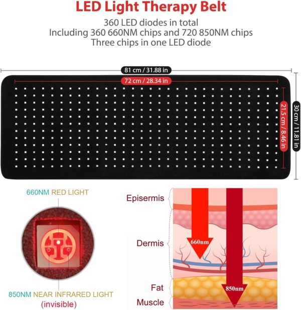 LOVTRAVEL 360pcs LED 660nm Red Light and 850nm Near Infrared Light Therapy - Image 2
