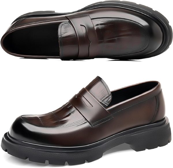 Men's Luxury Genuine Leather Platform Chunky Slip-on Penny Loafers Fashion - Image 4