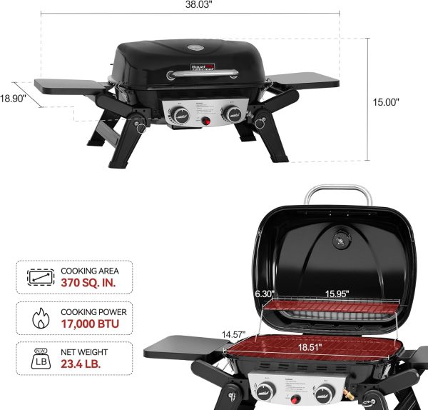 Royal Gourmet GT2005 2-Burner Portable Propane Gas Grill with Foldable Side - Image 3