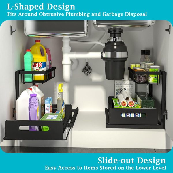 REALINN Under Sink Organizer, Pull Out Cabinet Organizer 2 Tier Slide Out - Image 3
