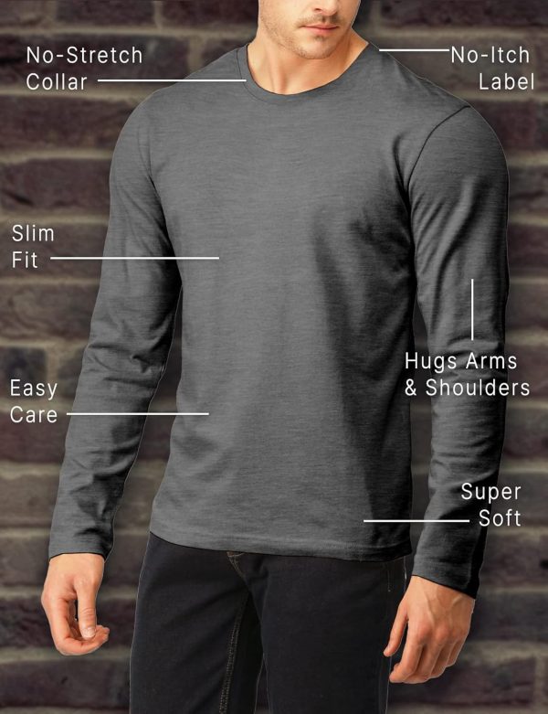 H2H Mens Casual Slim Fit Long Sleeve T-Shirts Soft Lightweight - Image 5
