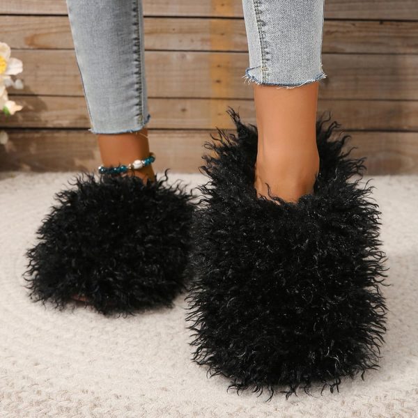 Unisex Fuzzy Faux Fur Slippers, Women's Fluffy Long Hair Sheep Faux Fur - Image 4
