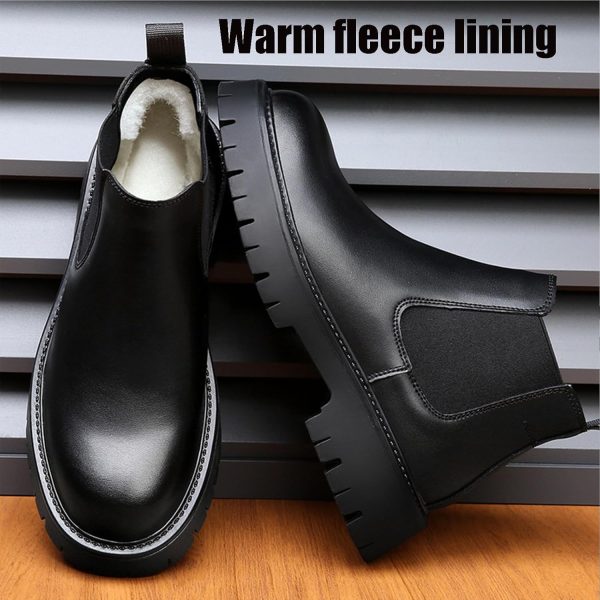 Men's Genuine Leather Slip On Chunky Platform Chelsea Boots Luxury Round - Image 4