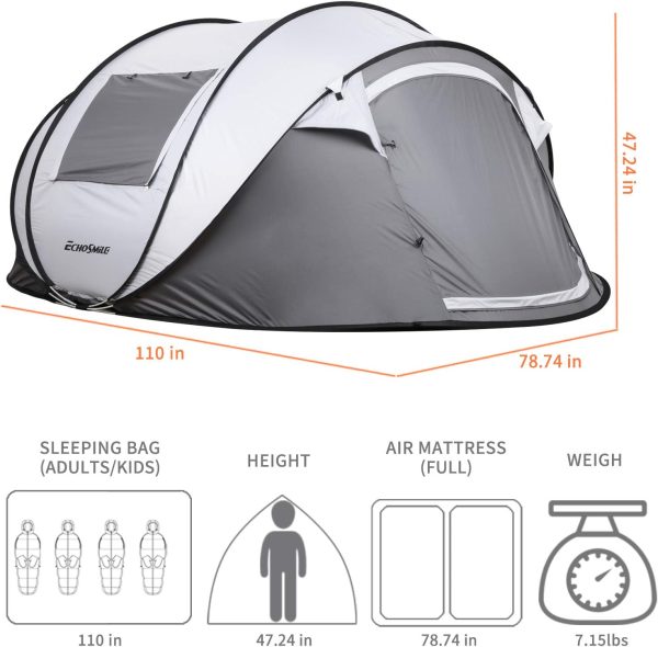 EchoSmile Camping Instant Tent, 2/4/6/8/10 Person Pop Up Tent, Water - Image 4