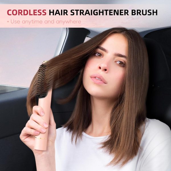 Cordless Hair Straightener Brush,Ceramic Straightening Brush, Portable - Image 2
