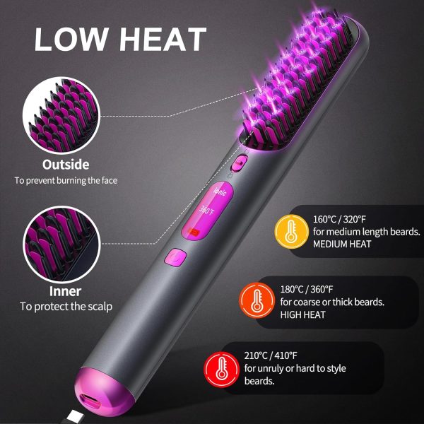 Cordless Ionic Hair Straightening Brush, Portable Hair Straightener Brush - Image 3