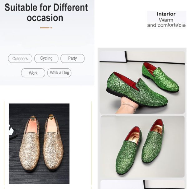 Men's Leather British Fashion Pointed Toe Sequined Loafers,Metallic Luxury - Image 2