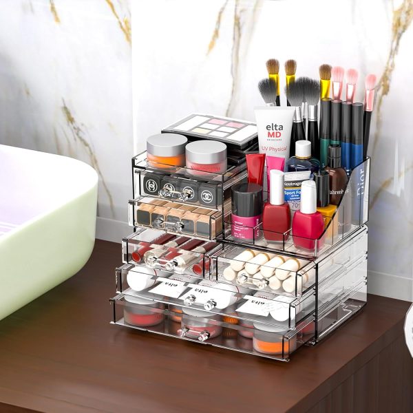 SuoXing 2 Pack Acrylic Counter Makeup Organizer for Vanity,Stackable 6 - Image 4
