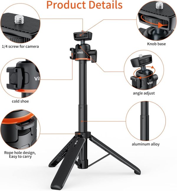 UURIG 21.6" Extension Pole Tripod, Mini Selfie Stick Tripod Stand Handle - Image 3