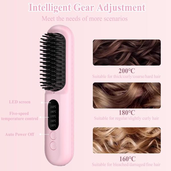 Cordless Hair Straightener Brush, Portable Hair Straightening Brush with - Image 4