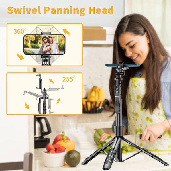61" Selfie Stick Tripod, All in One Extendable Phone Tripod Stand with - Image 4