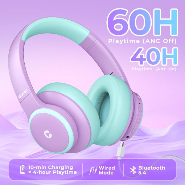 iClever BTH26 Active Noise Cancelling Headphones for Kids, 60H Play Time, - Image 3
