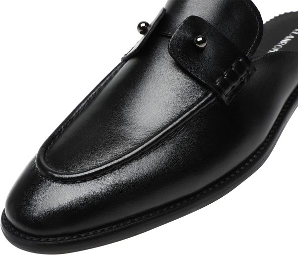 ELANROMAN Men's Loafers Backless Calf Leather Handmade Mules Black Shoes - Image 4